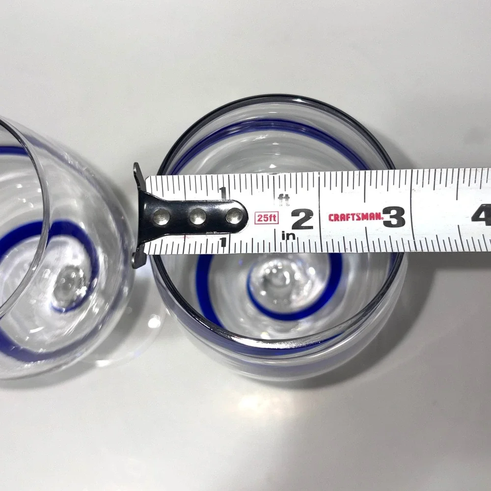 Pier 1 Import Cobalt Blue Swirl Line Wine Goblet Glass 20oz Set of 2 Hand Blown
